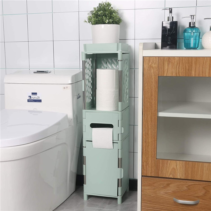 Small Bathroom Corner Cabinet / Tissue Storage Rack / Narrow Sink Storage Rack with Door and Shelf