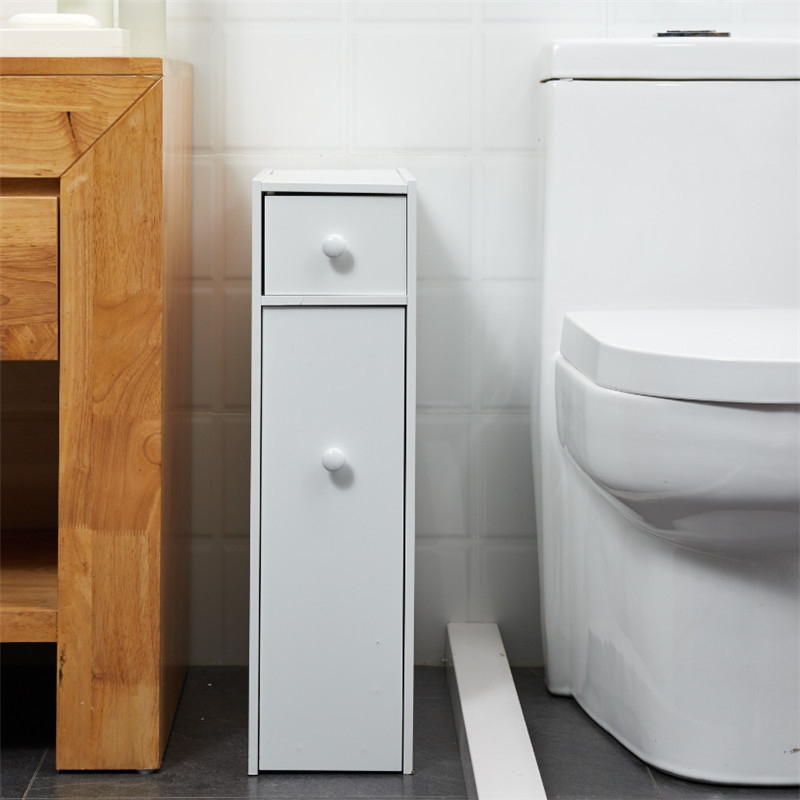 Small Bathroom Storage Corner Floor Cabinet with Doors and Shelves Toilet Vanity Cabinet Narrow Bath Sink Organizer Towel Shelf