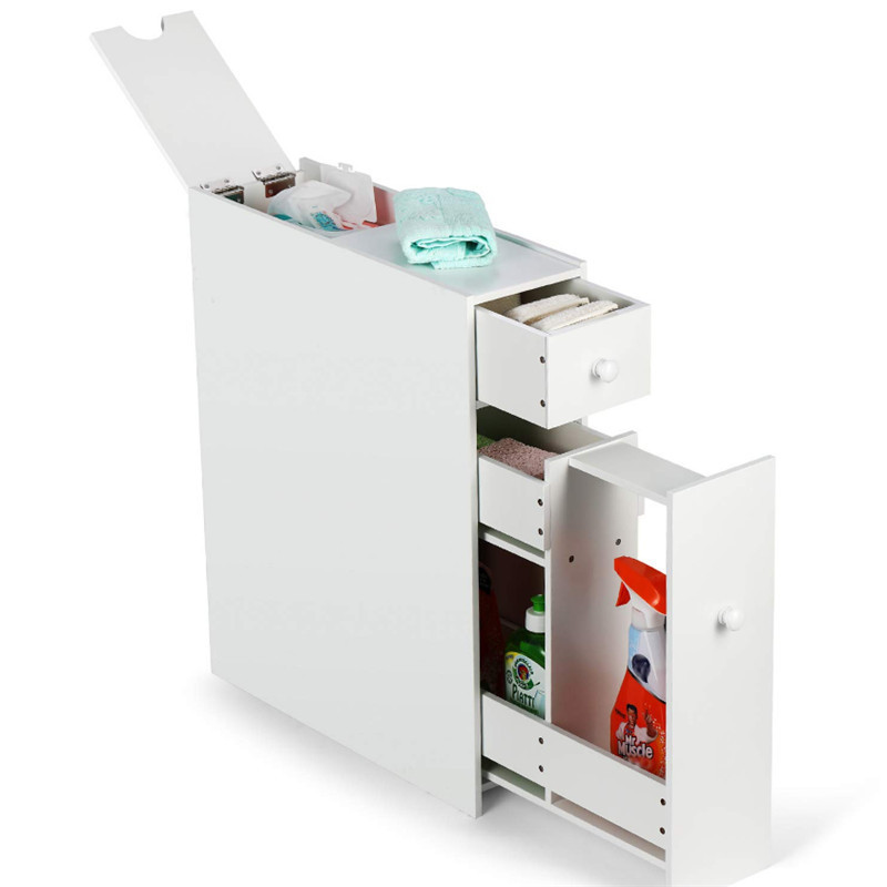 Small Bathroom Storage Corner Floor Cabinet with Doors and Shelves Toilet Vanity Cabinet Narrow Bath Sink Organizer Towel Shelf