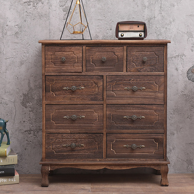 Wood Living Room Cabinet with Drawers and Doors Vintage Storage Chest for Entryway