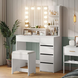 large mirror and adjustable LED lights Vanity dressing table with drawers and shelves For bedrooms