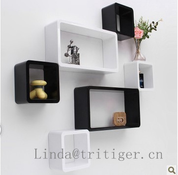 Wholesale Cheap Set Antique Black Floating Cube Wall Mount Wooden Shower Shelf