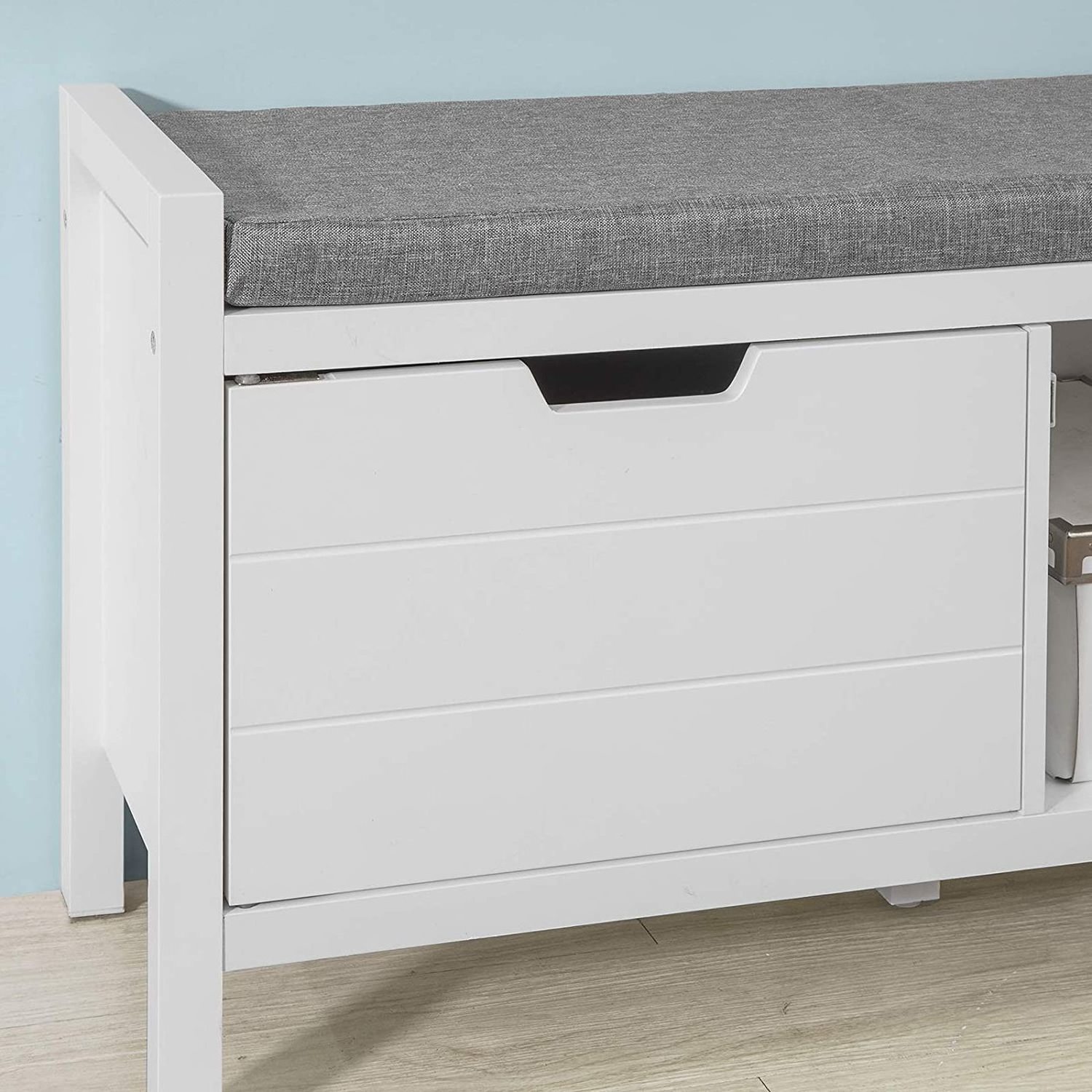 White Storage Shoe Bench with Drawers & Padded Seat Cushion Hallway Bench Shoe Cabinet