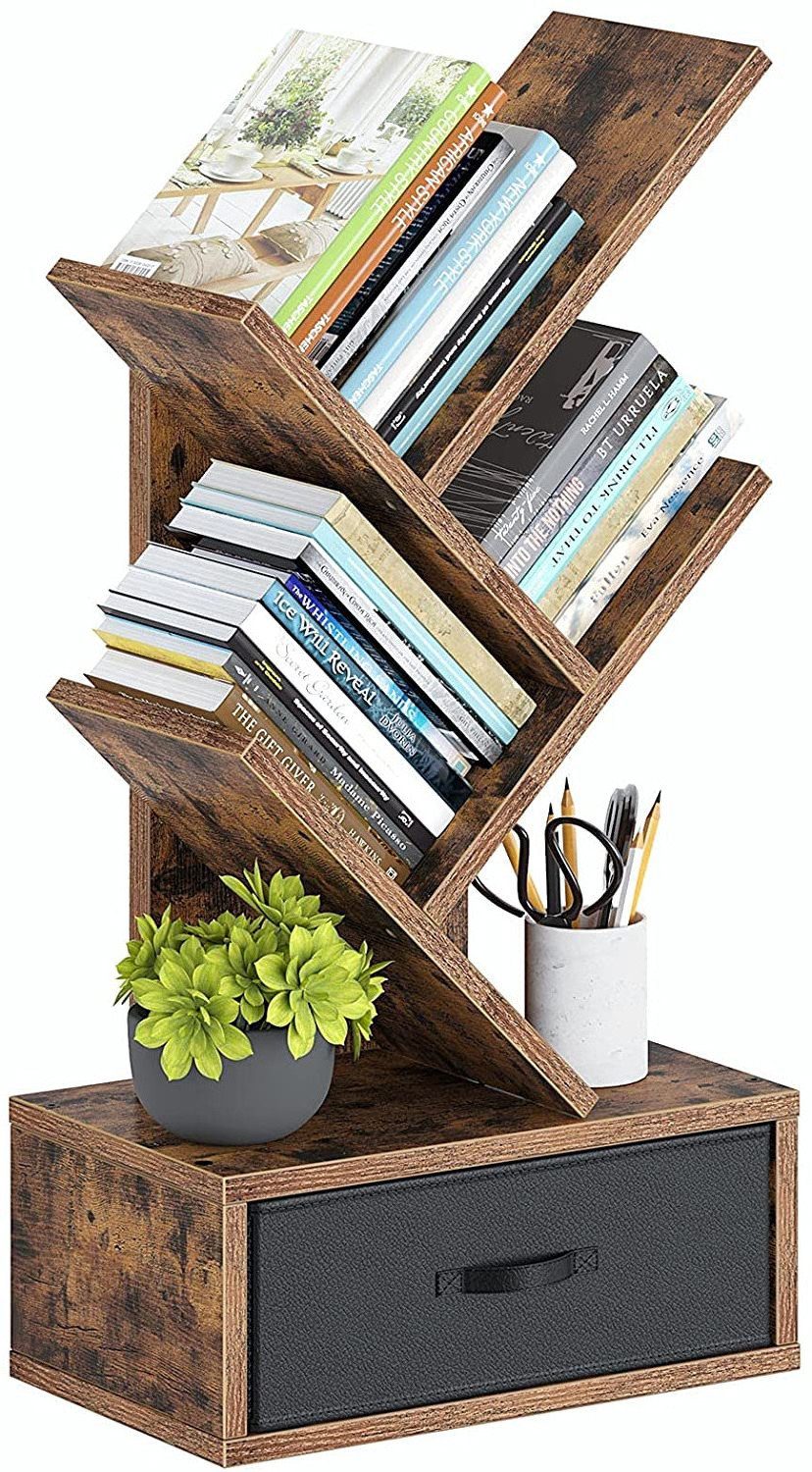 Rustic Wood Tree Shaped Desktop Bookshelf Tree Bookshelves With Drawer