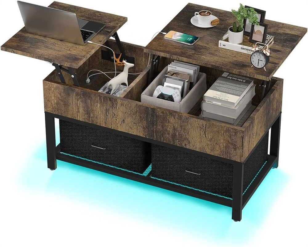 Smart Coffee Table Wooden Modern Touch Screen With Speaker And Bluetooth,Modern Square Center Tables , Brown