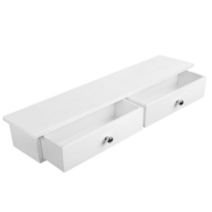 Hallway Storage Shelf MDF White Floating Wall Shelf with 2 Drawers