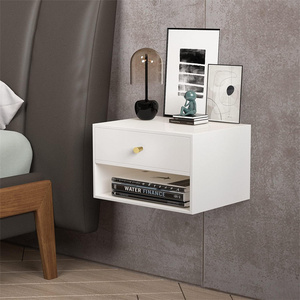 2023 White And Wood Nordic Small Wall Mount Floating Nightstand Bedside End Table With Drawer For Living Room Bedroom