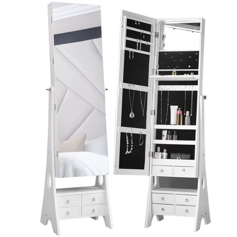 360 Degree Rotatable Mirror Jewelry Armoire Storage Cabinet Stand Mirror With Led Light Full Length Mirror