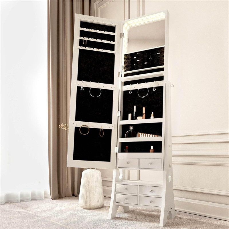 360 Degree Rotatable Mirror Jewelry Armoire Storage Cabinet Stand Mirror With Led Light Full Length Mirror