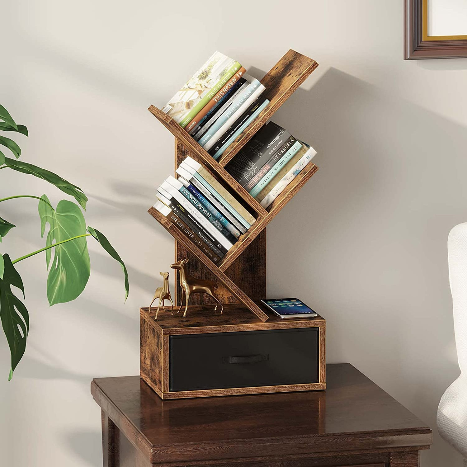 Rustic Wood Tree Shaped Desktop Bookshelf Tree Bookshelves With Drawer