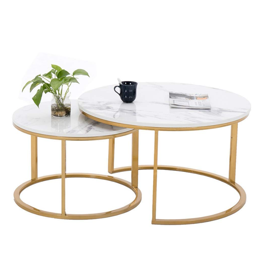 Top Marble pattern Industrial Furniture Wood Metal Base Center Home Living Room Coffee Table