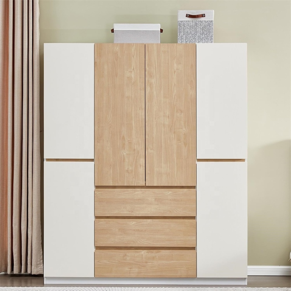 Modern 4 Door 3 Drawers Armoire Storage Corner Cabinet For High Storage Capacity Wooden Bedroom Armoire With Hanging Rod