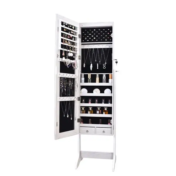 White Lockable jewelry armoire cabinet Full-Length Mirror storage tall standing jewelry cabinet