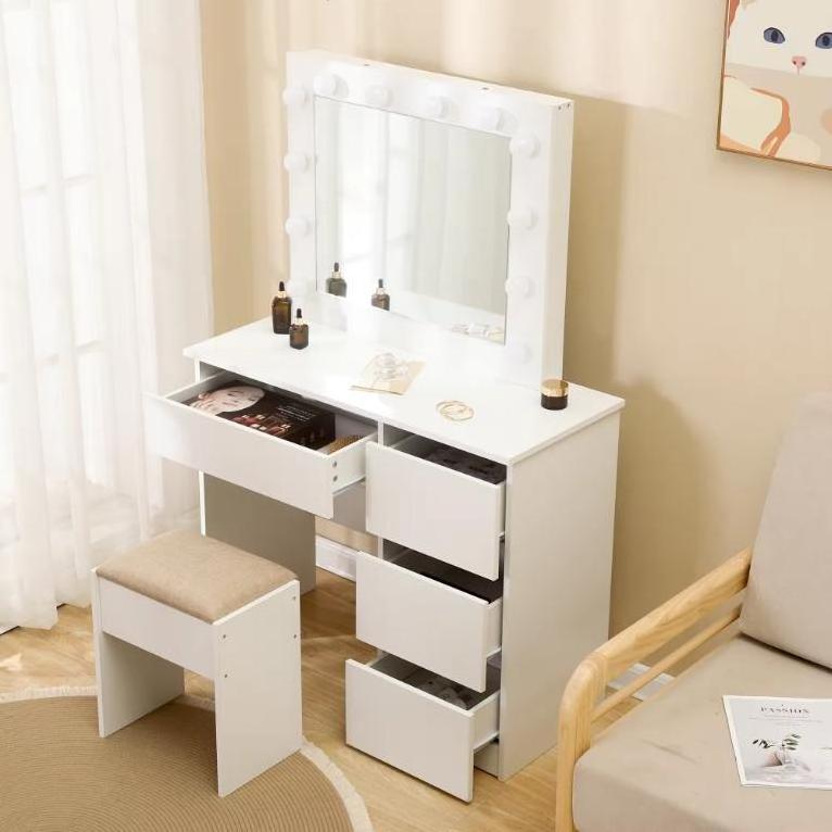 Modern wooden dressing makeup table with mirror and drawers vanity desk for makeup vanities dresser for bedroom