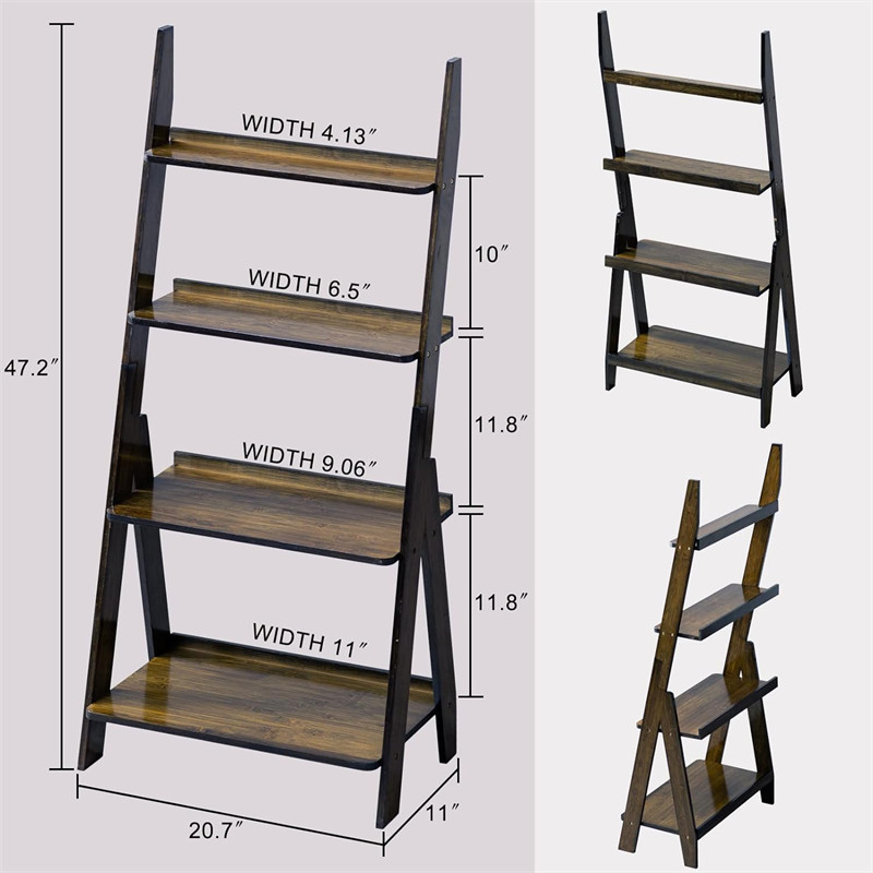 Vintage Freestanding Folding Foldable Wood 4-Tier Ladder Bookshelf Book Shelf Bookcase Display Stand