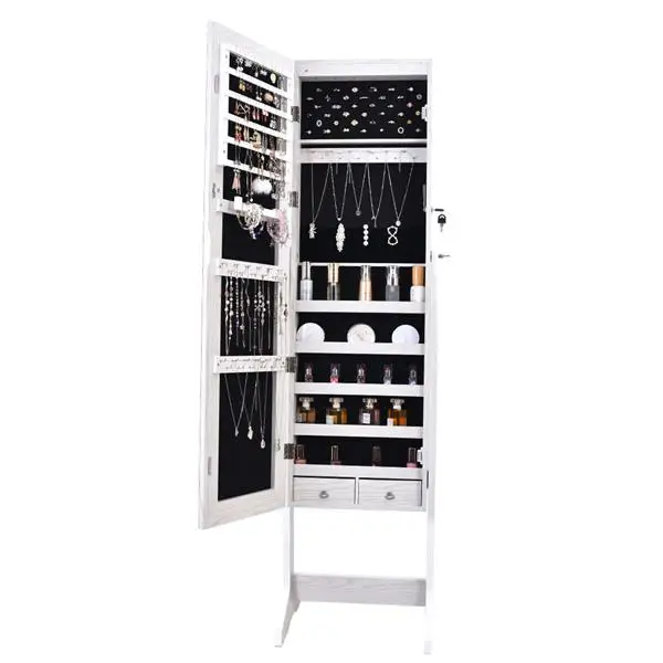 White Lockable jewelry armoire cabinet Full-Length Mirror storage tall standing jewelry cabinet