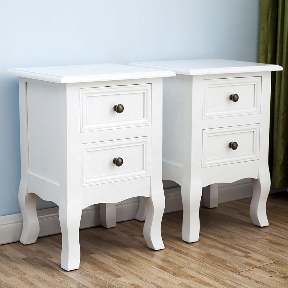 Bedroom Furniture White Drawers Wooden Bedside Table Nightstand Set Of 2