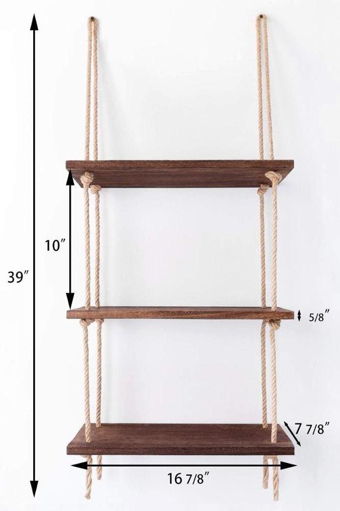 Wood Hanging Shelf Wall Swing Storage Shelves Jute Rope Organizer Rack 3 Tier