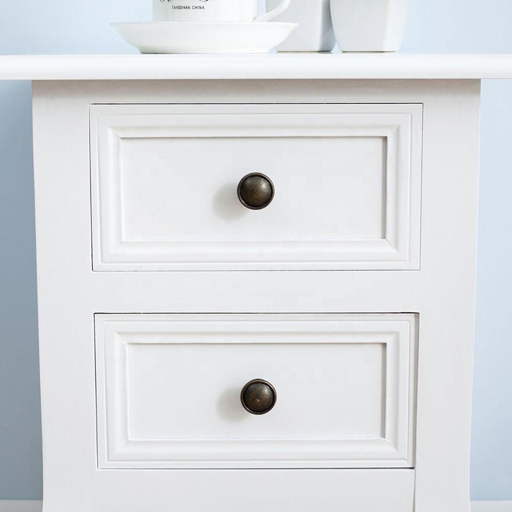 Bedroom Furniture White Drawers Wooden Bedside Table Nightstand Set Of 2