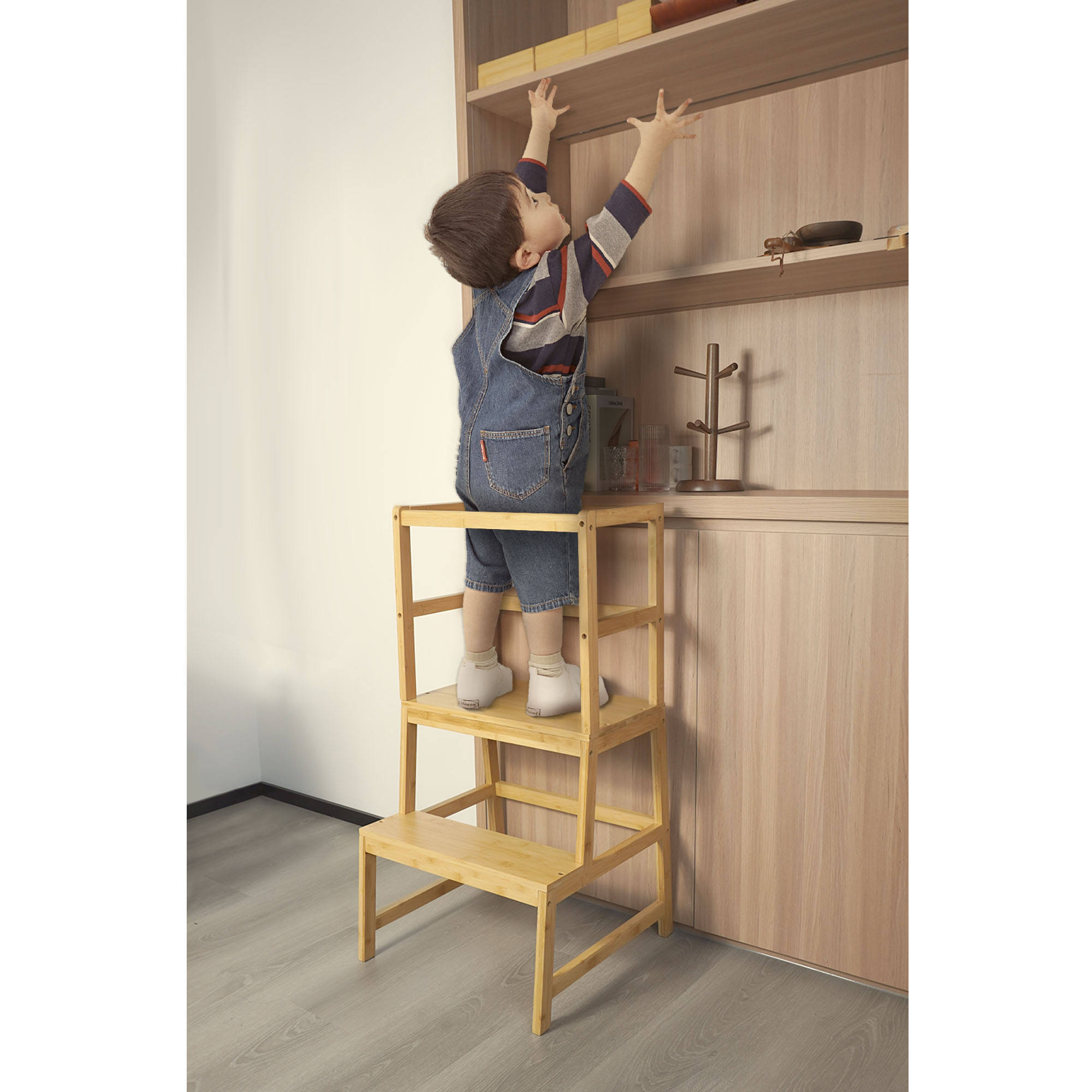 Adjustable Height Safety Montessori Kids Learning Tower Toddler Stool Kitchen Step Helper Tower