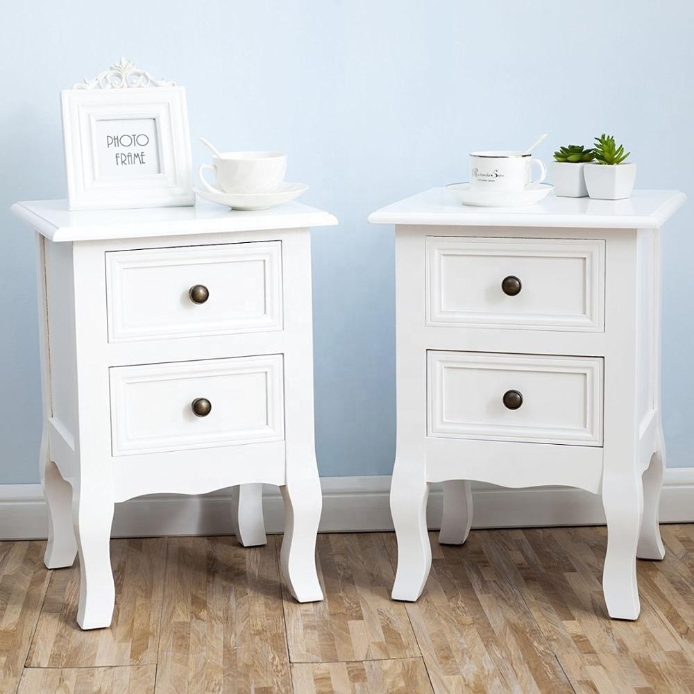 Bedroom Furniture White Drawers Wooden Bedside Table Nightstand Set Of 2