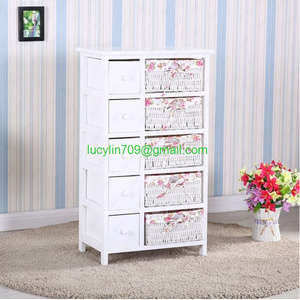 Bedroom Storage Dresser Chest 5 Drawers W/ Wicker Baskets Cabinet Wood Furniture