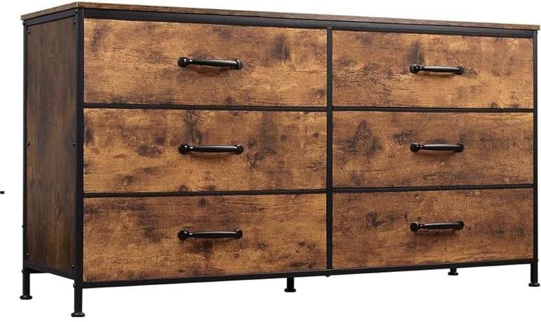 6 Drawer Wide Fabric Dresser and Nightstand Sets Chest of Drawers Storage Organizer Unit with Fabric Bins