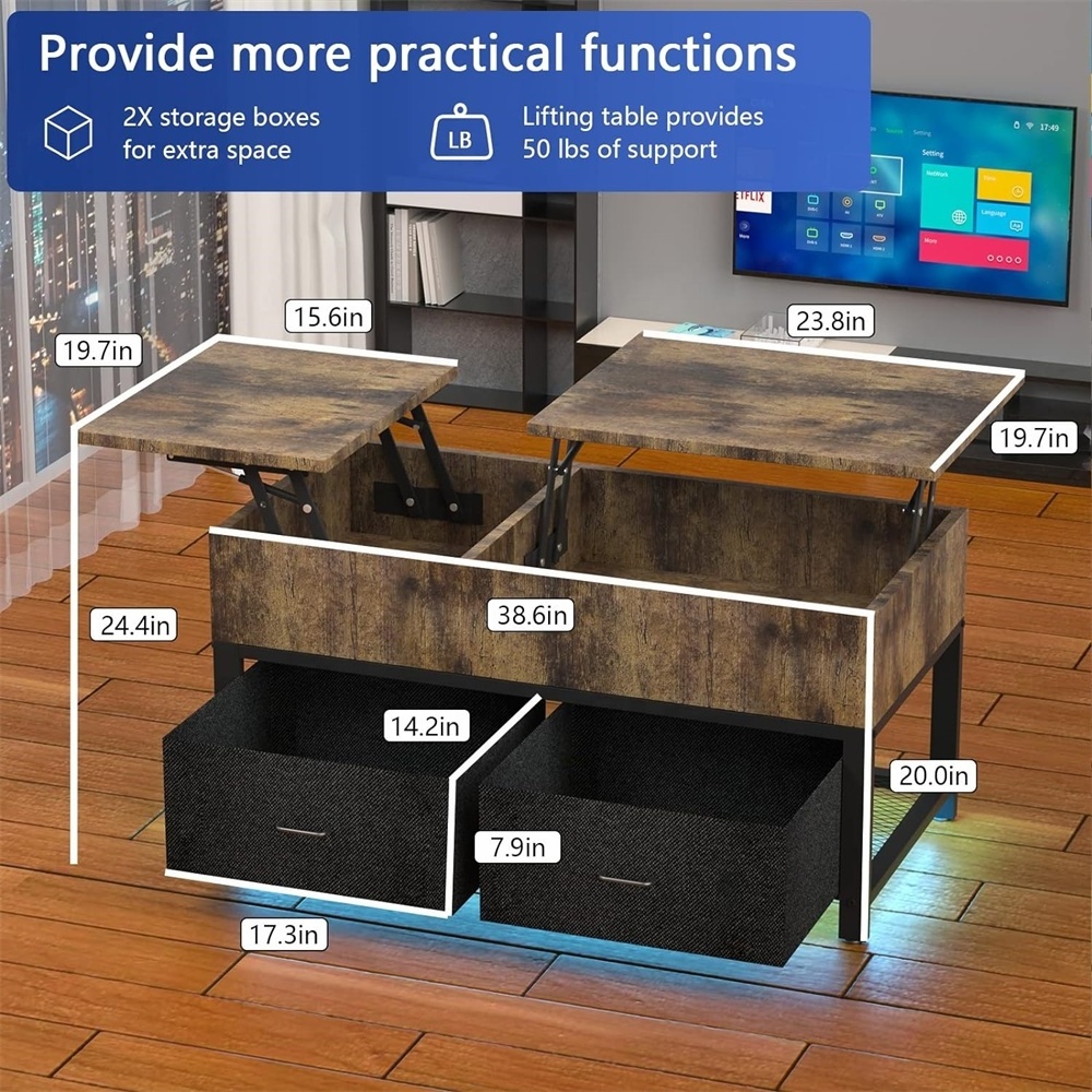 Smart Coffee Table Wooden Modern Touch Screen With Speaker And Bluetooth,Modern Square Center Tables , Brown