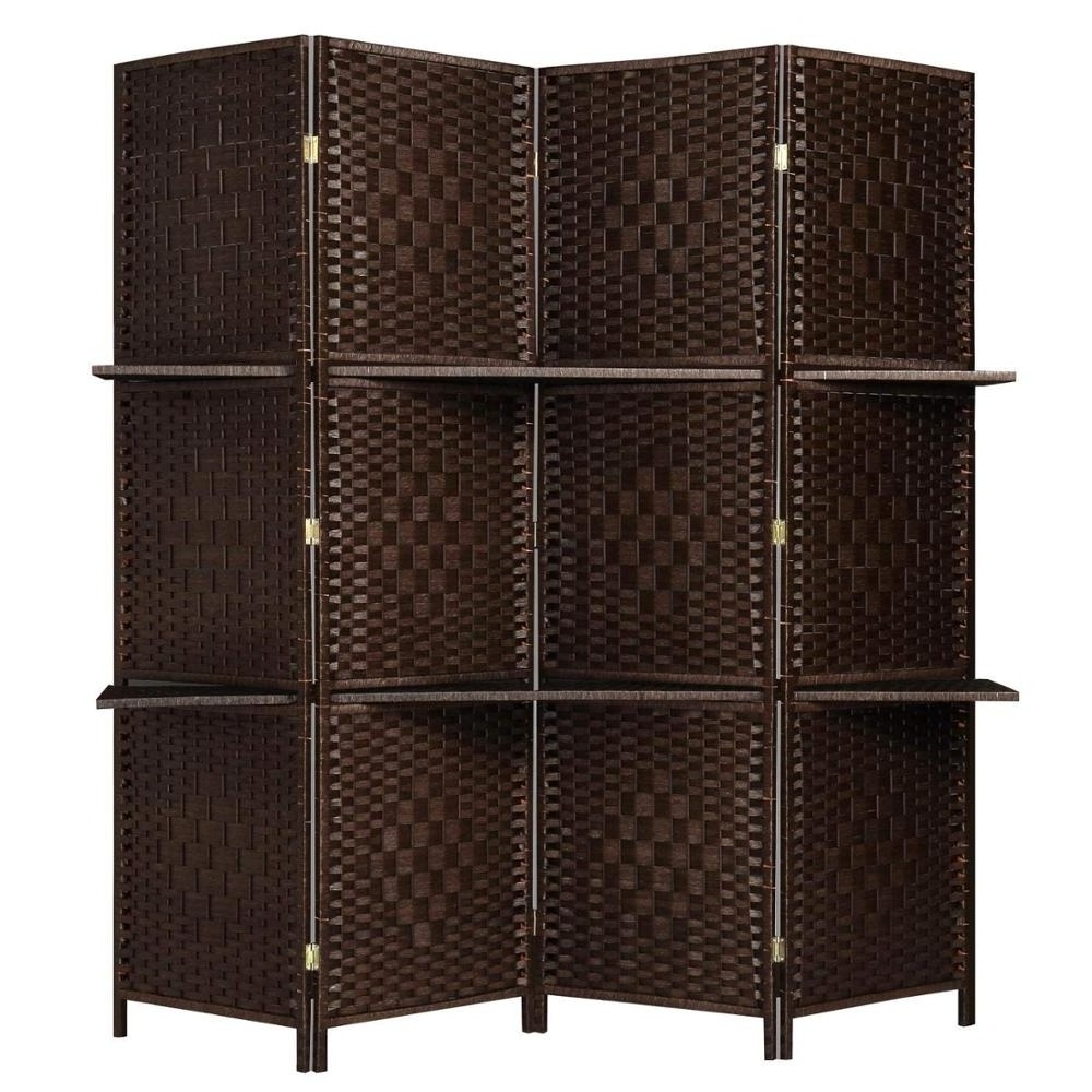 6 ft Tall Diamond Room Divider Folding Privacy Screens Partition Wall with 2 Display Shelves