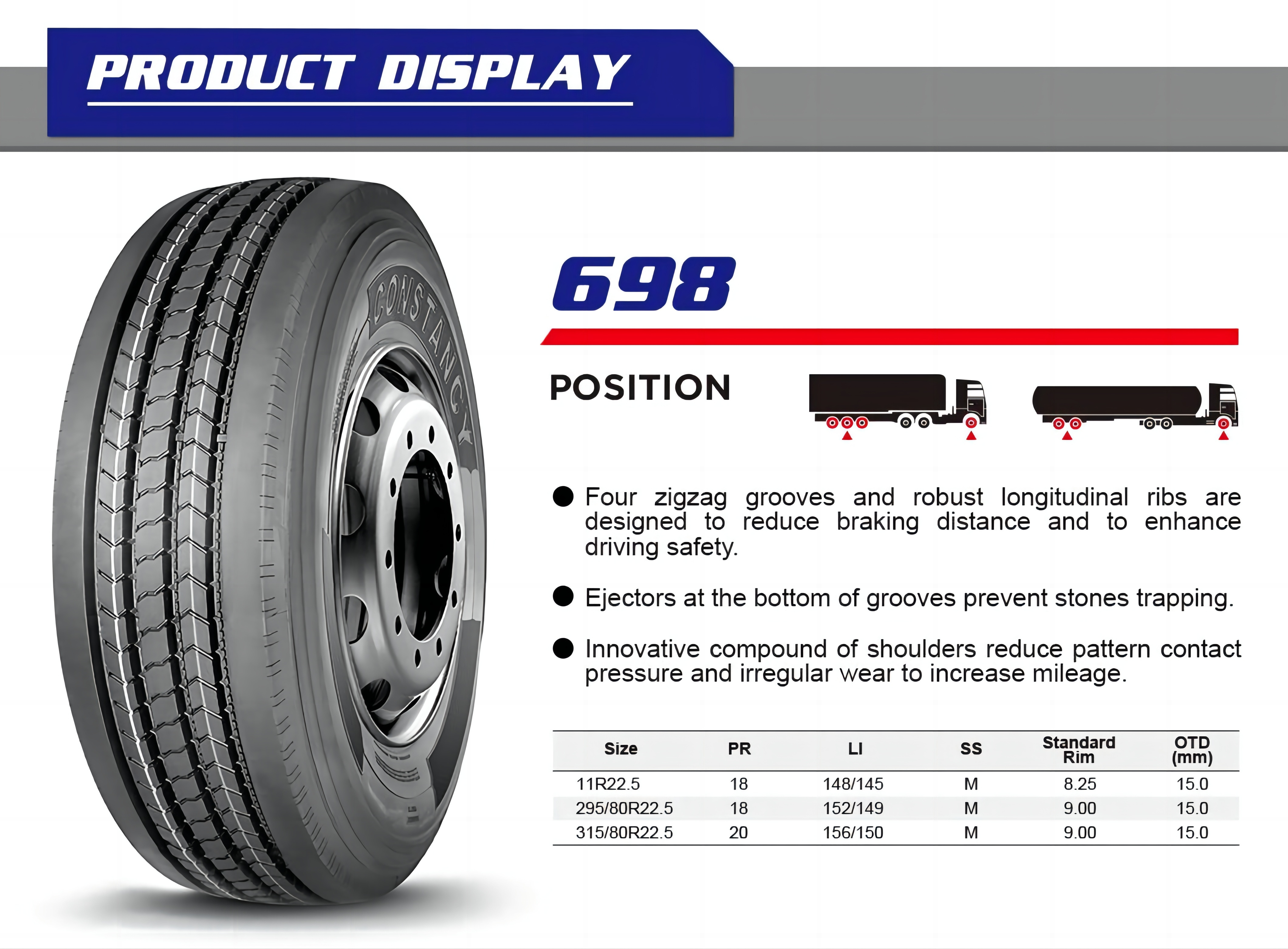 CONSTANCY ttruck tire 315/80R22.5  llantas para camion 315/80 r22.5 315 80r22.5 trailer 315 80 22.5