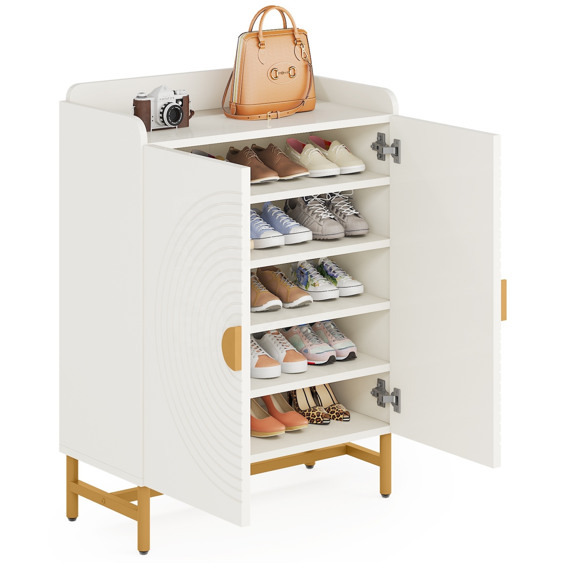 Tribesigns Slim Shoe Storage Cabinet with Doors and Adjustable Shelves Space Saving Narrow Shoe Cabinet Wood for Entryway