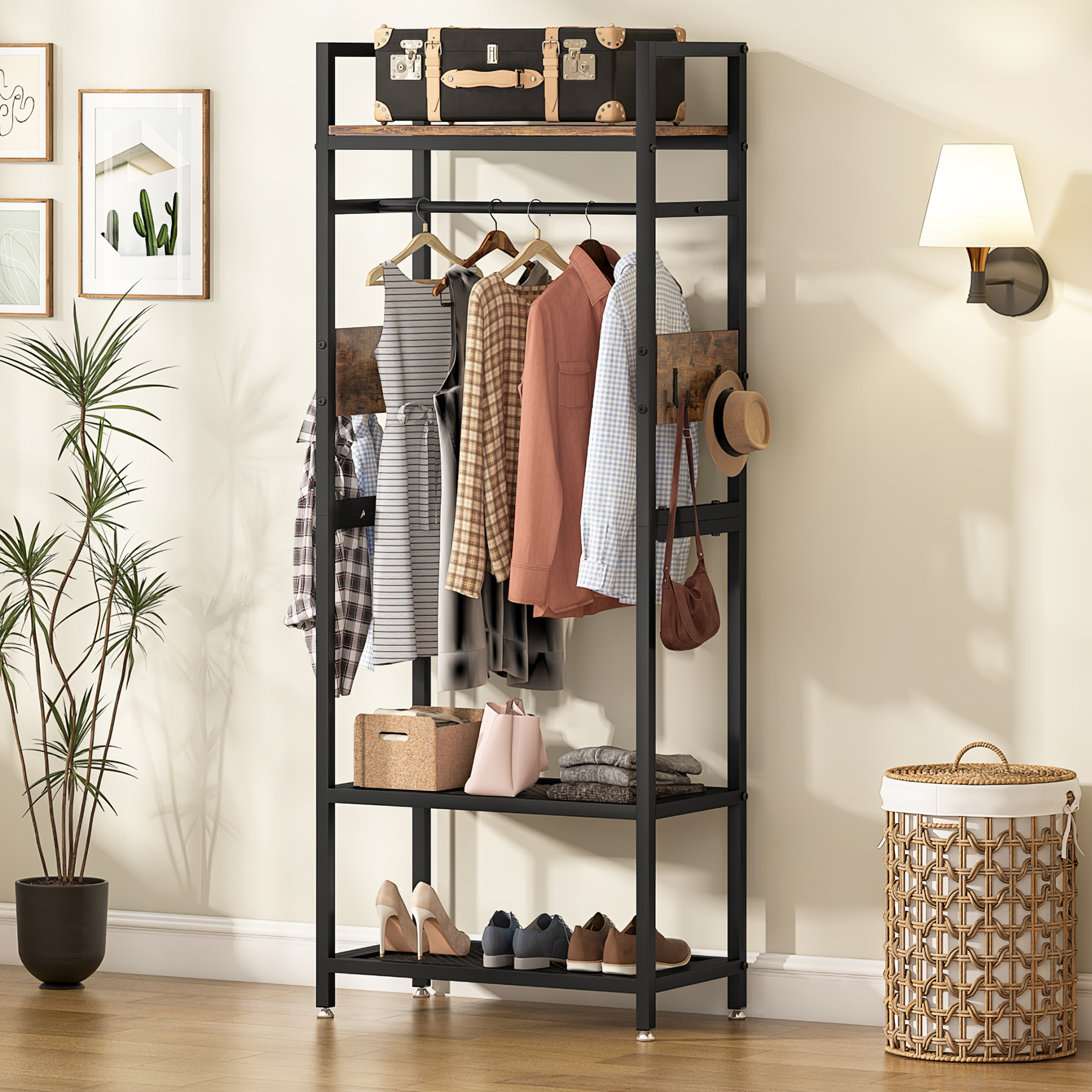 Tribesigns Freestanding Heavy Duty Metal Frame Etagere Pour Chaussure Shoe Storage Shelf Coat Rack