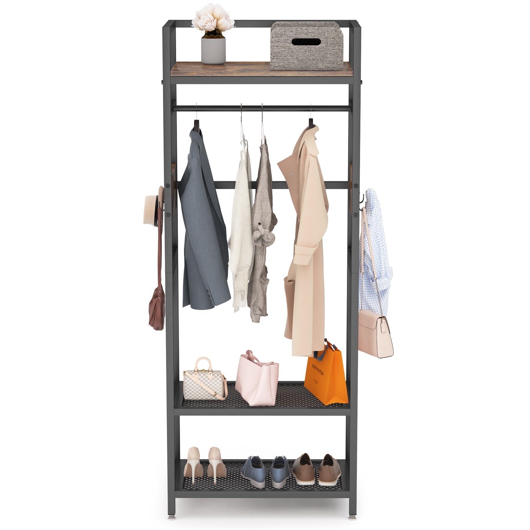 Tribesigns Freestanding Heavy Duty Metal Frame Etagere Pour Chaussure Shoe Storage Shelf Coat Rack