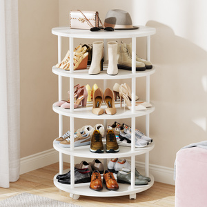 White Round Standing Rotating Shoe Storage Organizer 5-Tier Revolving Shoe Rack