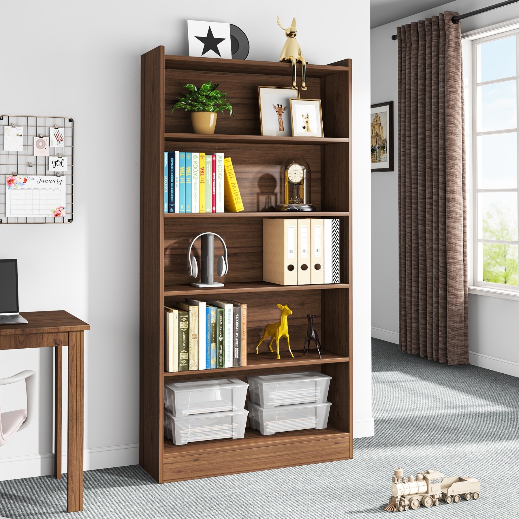 Tribesigns 72-inch 5 tier Tall Large Wooden Display Shelving Unit Kids Bookshelf Open Cube Bookcases for Bedroom