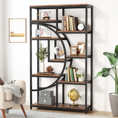 Tribesigns Modern Wooden Bookshelves Tall Thin Metal Frame Decoration Bookcase Corner Etagere Display Home Office Bookcase