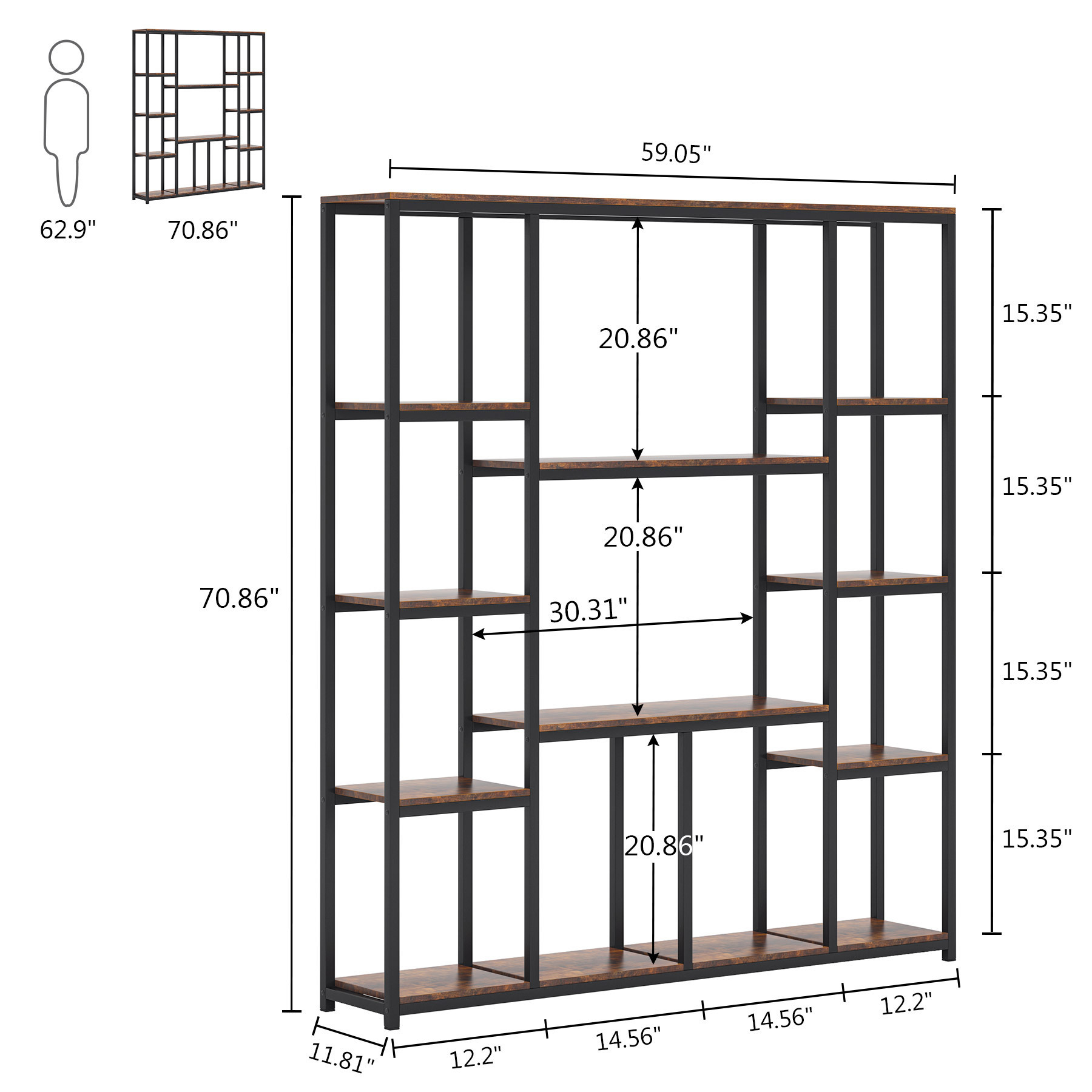 Fashion Geometric Black Tall 5 Tier open shelving Metal Frame Bookcase Display Book Shelves for Chapter study living room