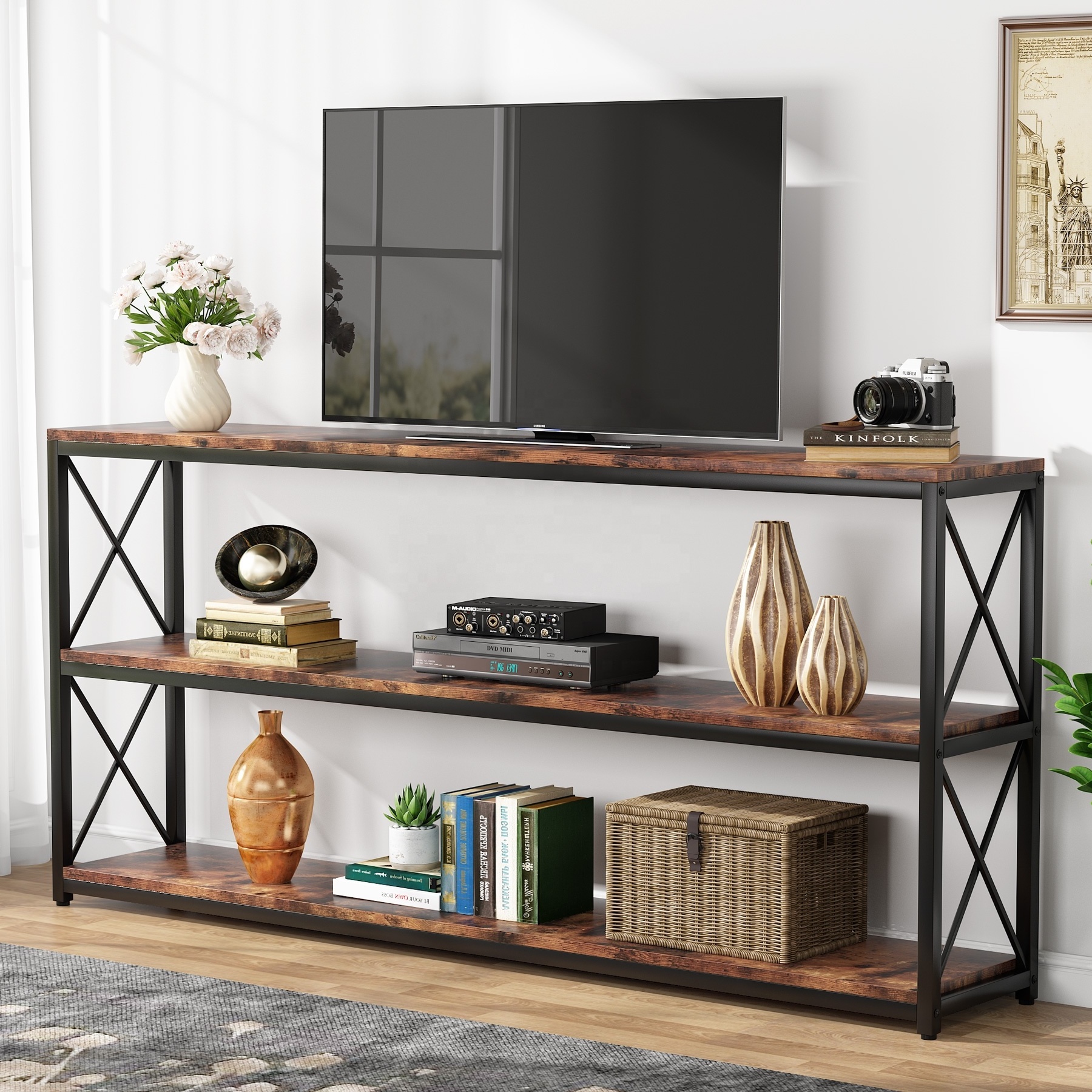 Tribesigns wood industrial tv stand coffee console table with shelf meubles de salo entryway table living room furniture