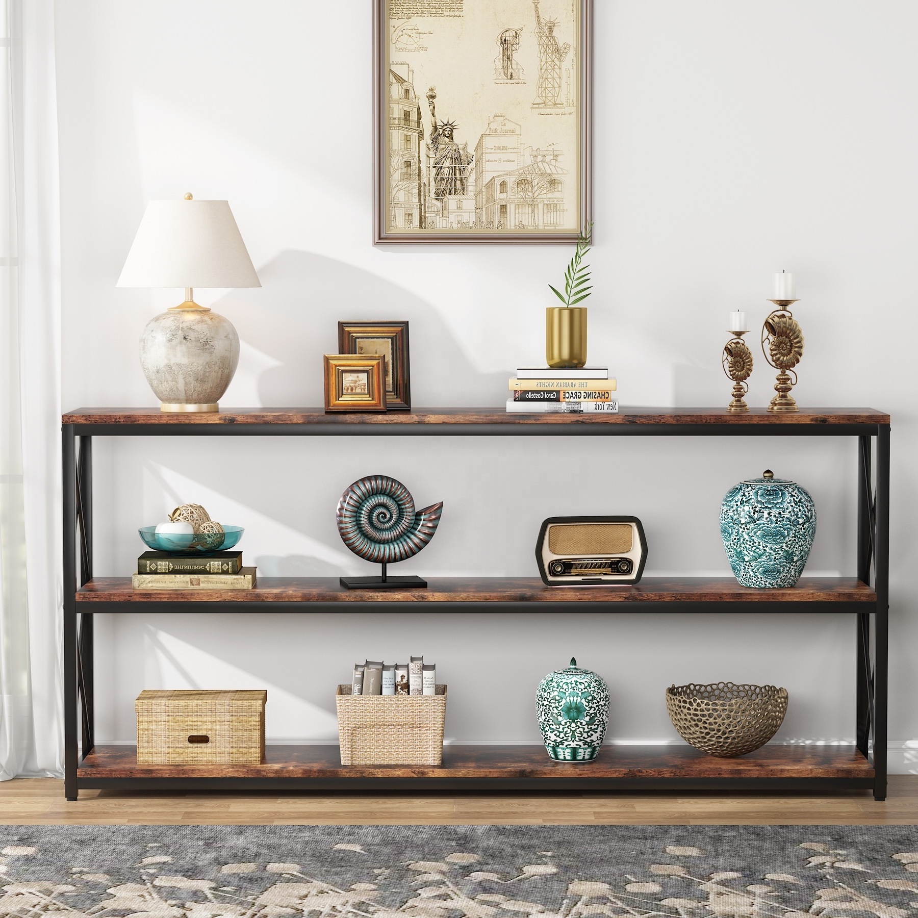 Tribesigns wood industrial tv stand coffee console table with shelf meubles de salo entryway table living room furniture