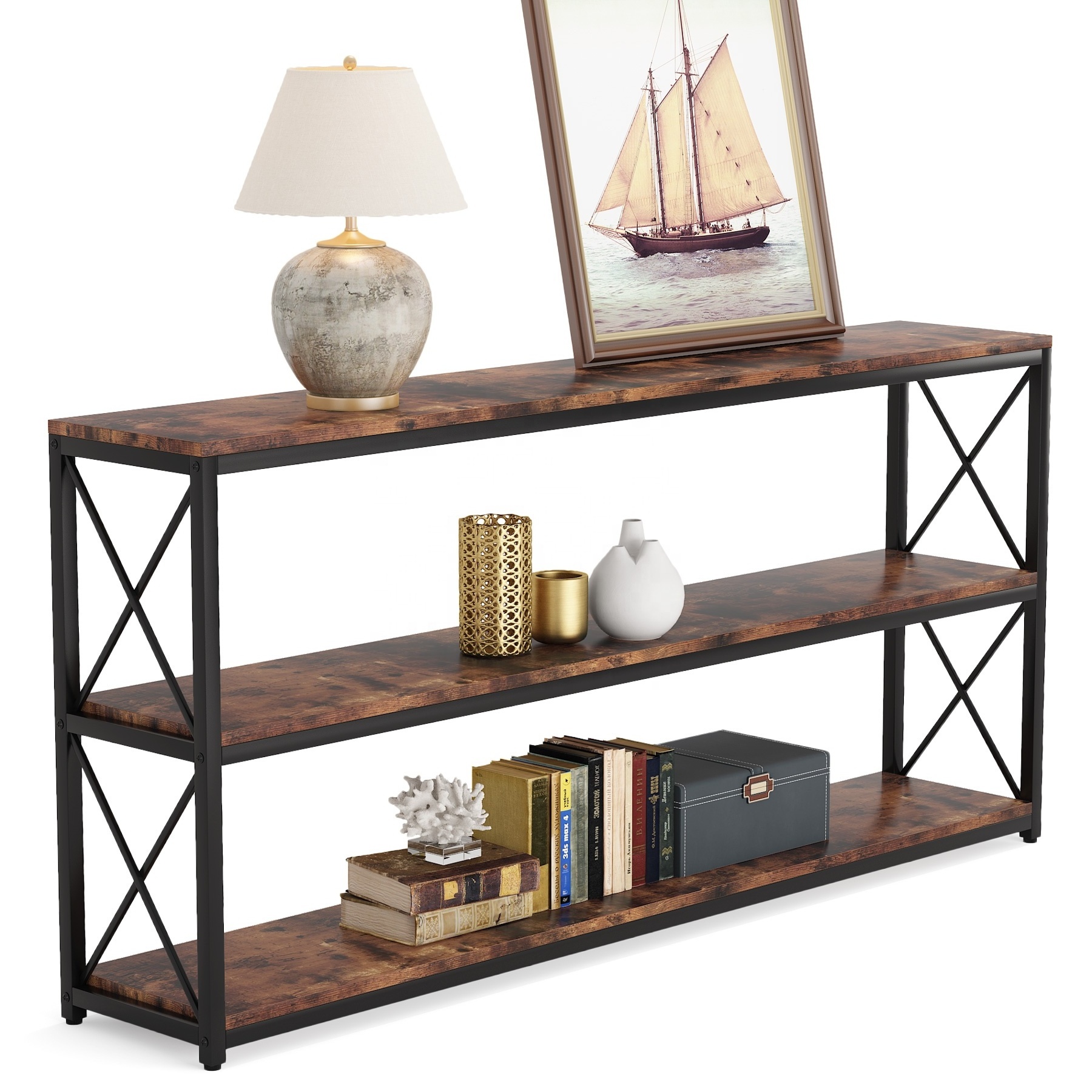 Tribesigns wood industrial tv stand coffee console table with shelf meubles de salo entryway table living room furniture