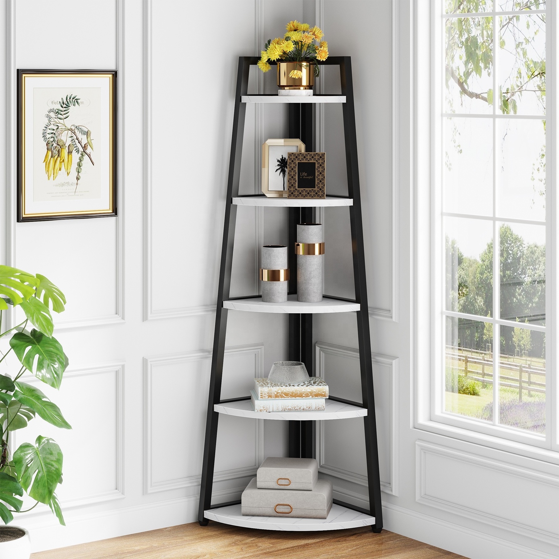 Industrial 5 Tier Bookshelf Bookcase unit Plant Corner Display Storage Ladder Shelf for Bedroom Living Room Kitchen