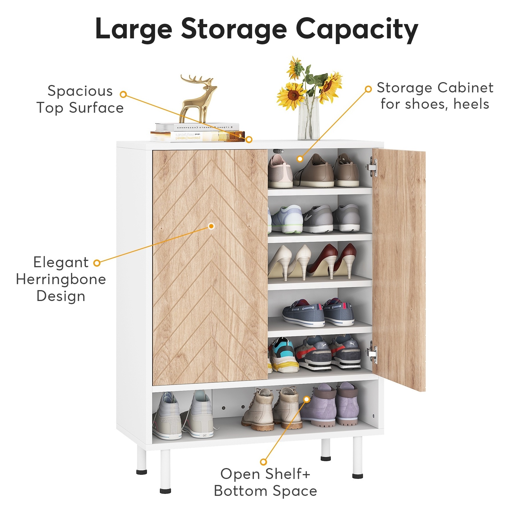 Tribesigns Wooden Shoe Cabinet with Door 6-Tier Modern White Entryway Shoe Storage Living Room Furniture