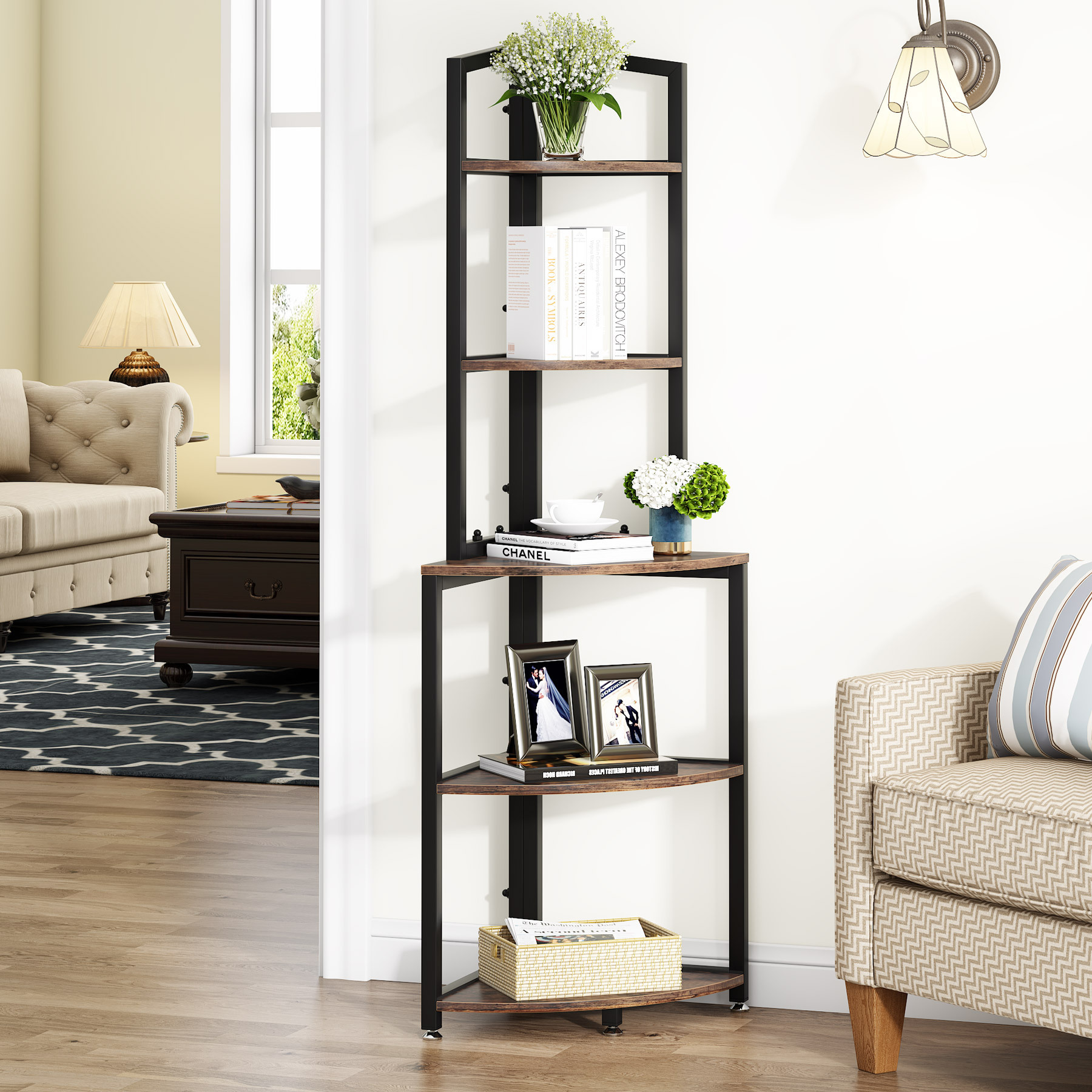 Tribesigns 5 Tier Corner Shelf Small Bookshelf  Bookcase Storage Rack Plant Stand for Living Room