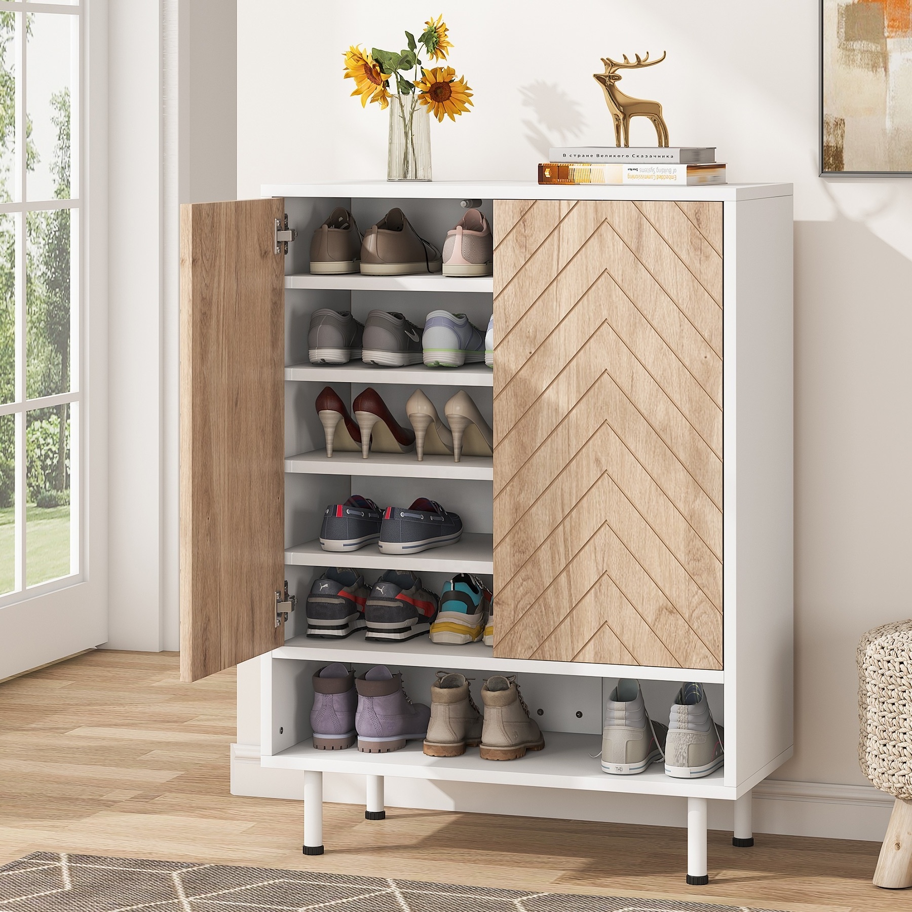 Tribesigns 6-Tier Modern Shoe Storage Cabinets with Shelves for Entryway Closet 18 Pair Wooden Shoe Rack Organizer Cabinet