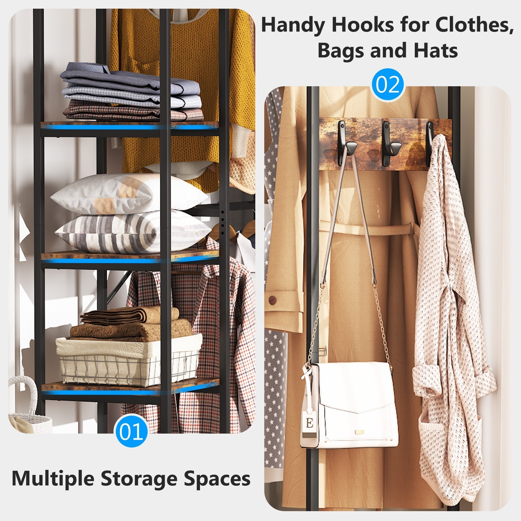 Tribesigns L Shape Clothes Storage Rack Corner Garment Rack Large Open Closet Organizer Bedroom Hotel Furniture Wardrobes