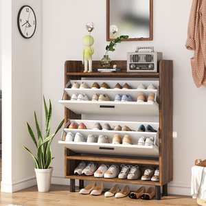 Tribesigns Vintage 2-Tier Shoe Rack with Rotating Doors Oak Storage Organizer Wooden Shoe Cabinet for Narrow Closet