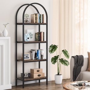 Tribesigns Industrial Arched Bookcase Storage Shelves with Metal Frame Open Wooden Tall Bookshelf Display Shelf