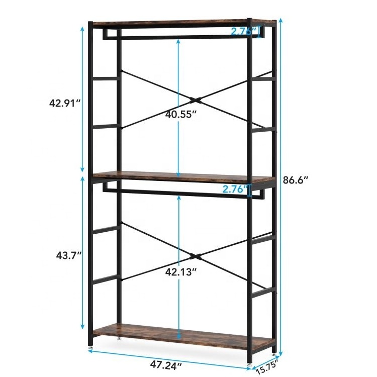 Tribesigns Heavy Duty 3 Tiers Shelves Clothes Portable Garment Racks Double Hanger Rod Wardrobe Wooden Bedroom Furniture