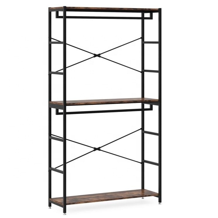 Tribesigns Heavy Duty 3 Tiers Shelves Clothes Portable Garment Racks Double Hanger Rod Wardrobe Wooden Bedroom Furniture