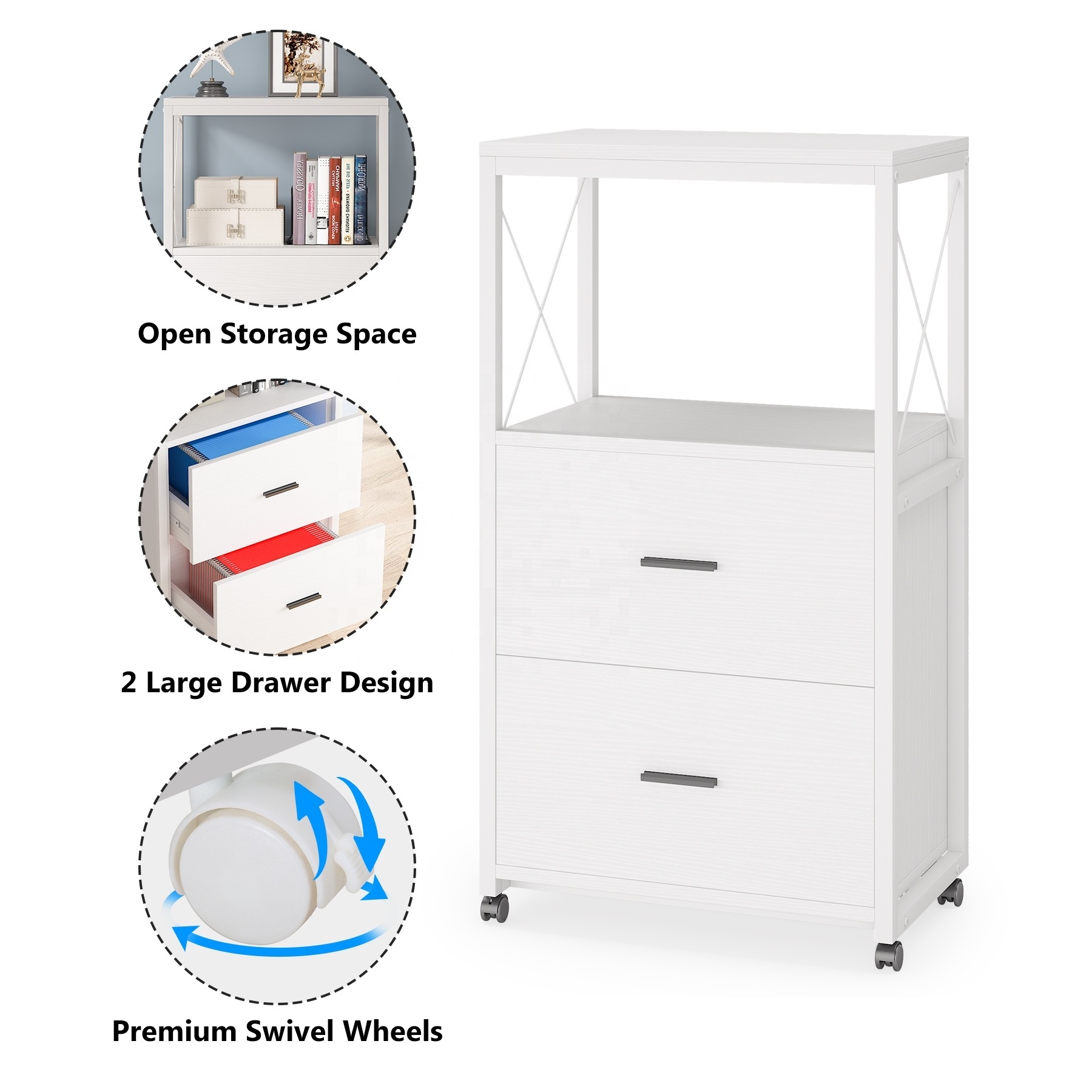 Tribesigns 2-Drawer File Cabinet Mobile Vertical Filling Cabinets Fits Legal Size Large Printer Stand on Wheels for Home Office